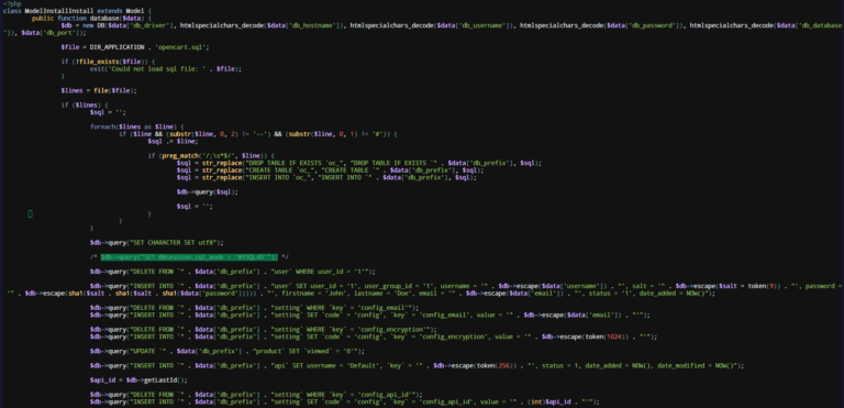 Грешка session.sql_mode = 'MYSQL40' при инсталиране на OpenCart 3 на сървър с MySQL 8