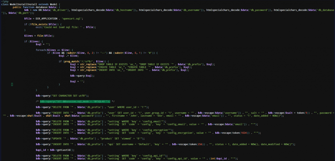 Грешка session.sql_mode = 'MYSQL40' при инсталиране на OpenCart 3 на сървър с MySQL 8