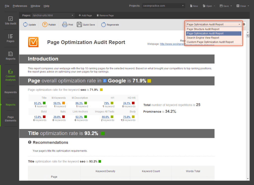 Справка SEO оптимиране SEO PowerSuite WebSite Auditor